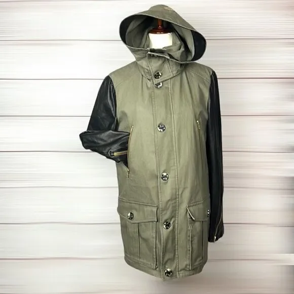 MACKAGE Montreal Zip Front Hooded Jacket with Leather Sleeves Removable Lining M - Picture 1 of 15